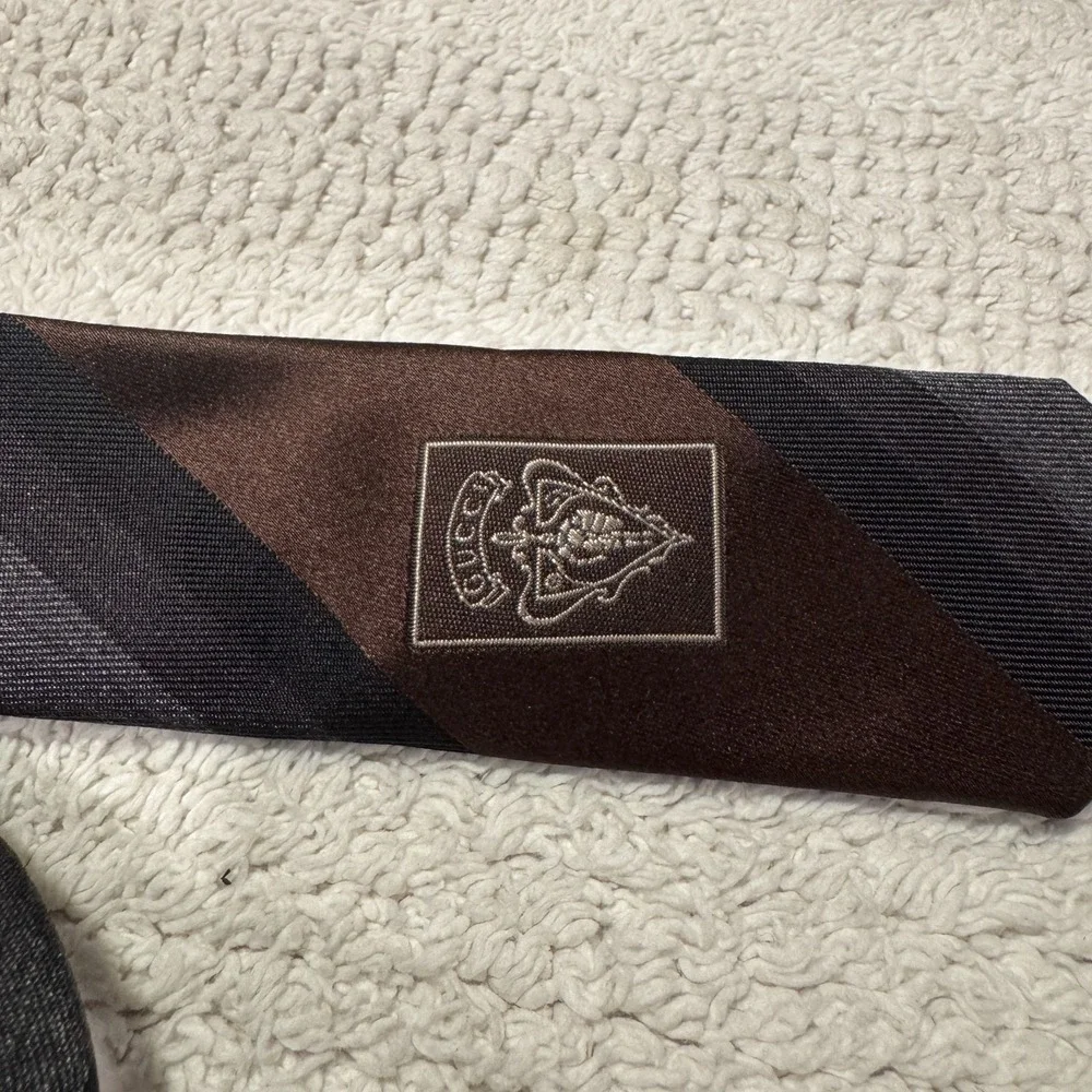 Gucci Tie Black Gray Brown Diagonal Stripe Italy Silk Monogram Designer Grunge